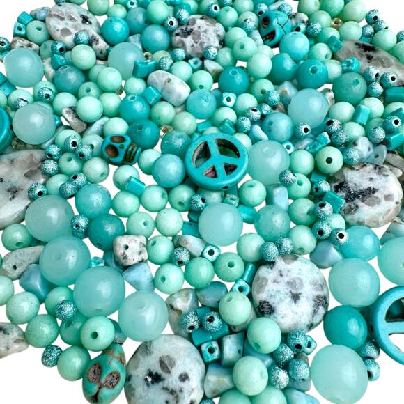 Turquoise Blue Bead Mix Lot - Peace Signs, Skulls, Stones, Glass, Acrylic Boho - Picture 2 of 7